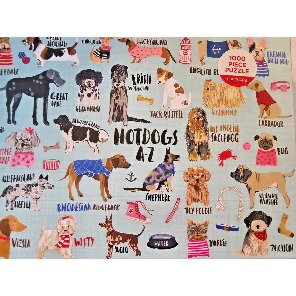 Mudpuppy Jigsaw Puzzle 1000 pc Hotdogs A-Z Puzzle Dogs Puppies